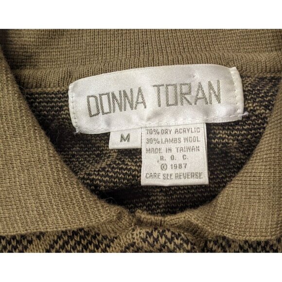VINTAGE 80s WOMEN'S BROWN COLLARED SWEATER W/ POCKETS - DONNA TORAN - SIZE M - Picture 7 of 7